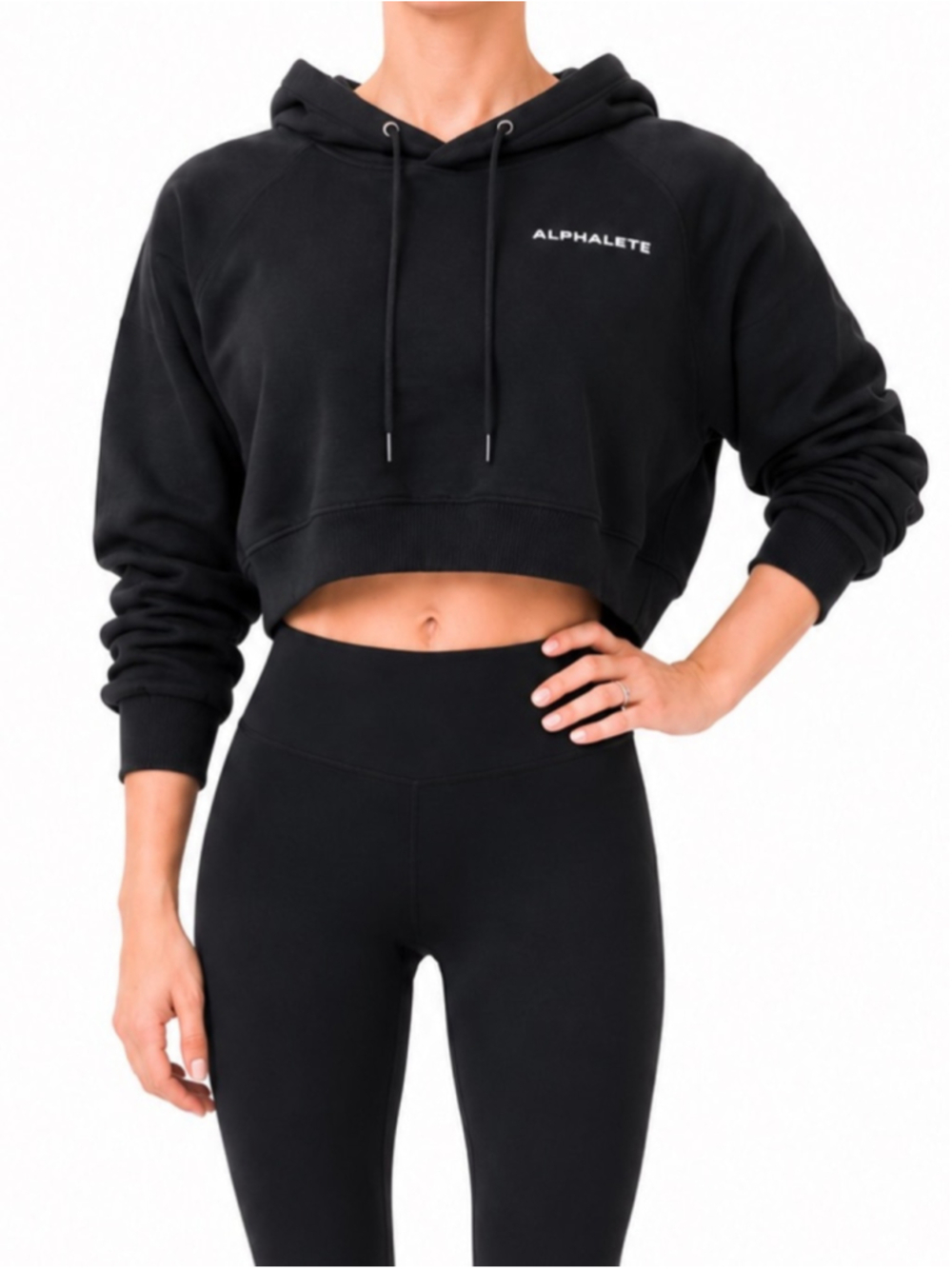 Alphalete Cropped Hoodie Sweatshirt Sz XS Black EUC